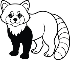 Cute Cartoon Outline Illustration of a Red Panda for Coloring Pages