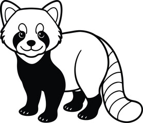 Cute Cartoon Outline Illustration of a Red Panda for Coloring Pages
