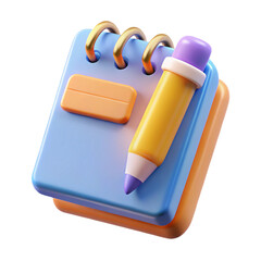 3D pencil and notebook icon with glossy design and vibrant colors for writing drawing and school...
