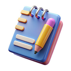 3D pencil and notebook icon with glossy design and vibrant colors for writing drawing and school...