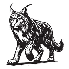 Fototapeta premium Intricate Silhouette Lynx Walking Portrait Detailed Wildlife Illustration
