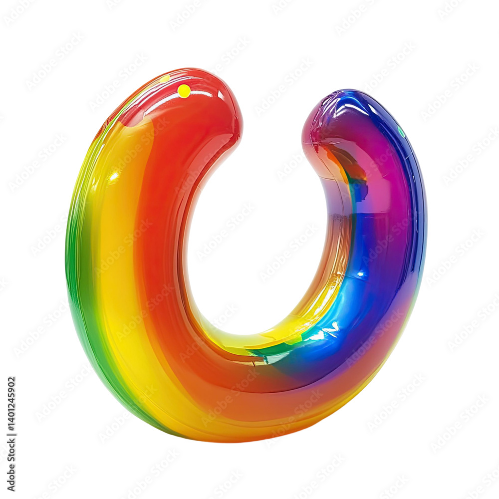 Poster rainbow-colored glossy abstract shape on transparent background. vivid colors and smooth gradients. 