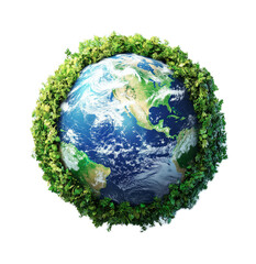 Earth surrounded by green leaves symbolizing nature and environmental protection