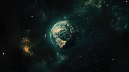 Obraz premium View of Earth illuminated at night from space, showcasing city lights and natural features