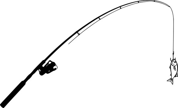black fishing rod catching fish clip art preview