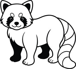 Cute Cartoon Outline Illustration of a Red Panda for Coloring Pages