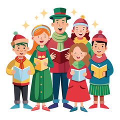 Christmas carolers on white background