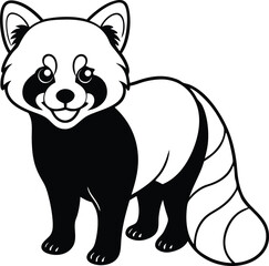 Cute Cartoon Outline Illustration of a Red Panda for Coloring Pages