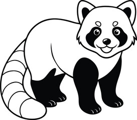 Cute Cartoon Outline Illustration of a Red Panda for Coloring Pages