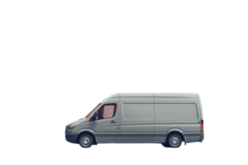 Silver cargo van isolated on black background perfect for design projects on transparent background