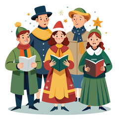 Christmas carolers on white background