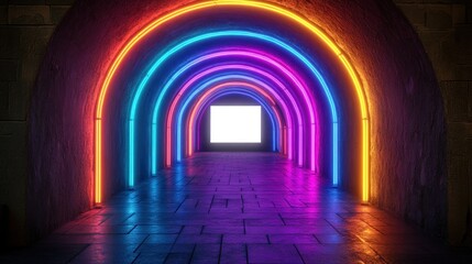 Neon arch tunnel, vibrant colors