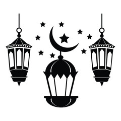Vector illustration of a lantern and crescent moon