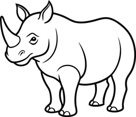Black and White Rhinoceros Illustration for Coloring or Educational Material

