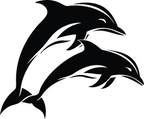 Two Dolphins Jumping Silhouette on Transparent Background Marine Mammals