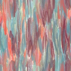 Abstract painting with vibrant brushstrokes in teal, red, and brown hues. The dynamic texture and rich colors create a sense of movement and depth.