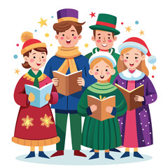Christmas carolers on white background