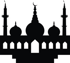 An isolated silhouette of an Arabic mosque, vector , png