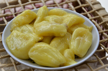 Delicious segments of the Jackfruit fruit (Artocarpus heterophyllus)