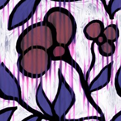 Obraz premium Abstract floral painting with bold black outlines, featuring yellow flowers and green leaves on a cream background. Modern, expressive, and artistic design