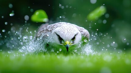 Obraz premium Bird splashes in water, close-up view of raptor