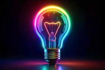 Glowing light bulb on black background