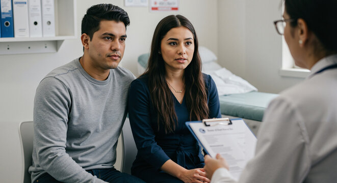 Couple Listening Attentively to Doctor in Medical Consultation - Powered by Adobe