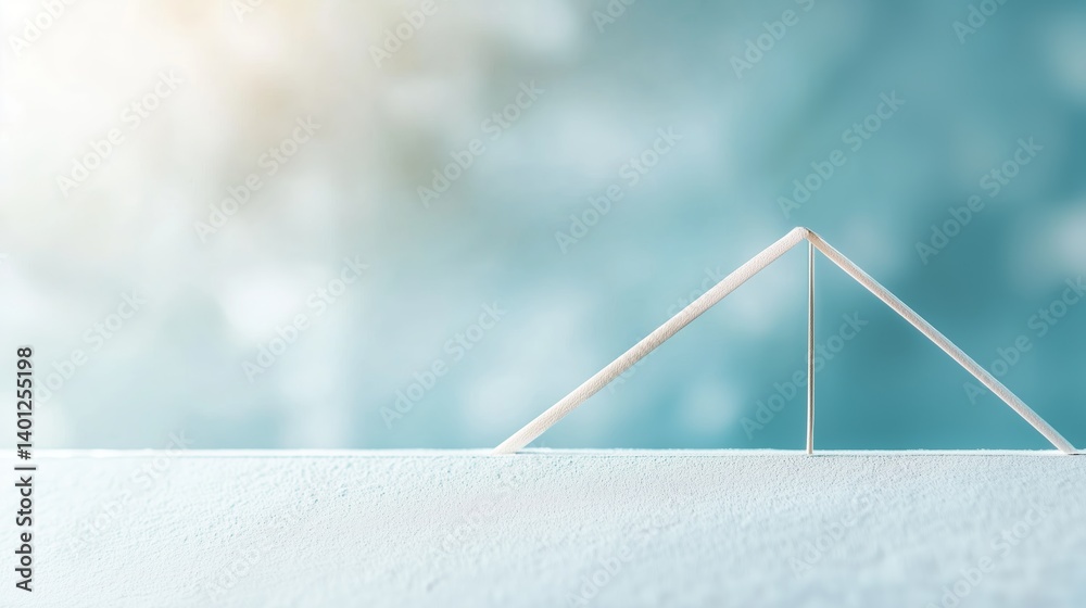 Poster creative construction of a minimalist triangular structure on a white surface with a soft background