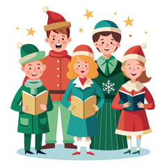 Christmas carolers on white background
