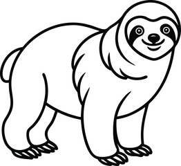 Obraz premium Outline Drawing of a Happy Cartoon Sloth on a White Background