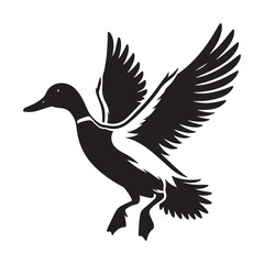 Mallard duck silhouette vector illustration in flight wildlife art