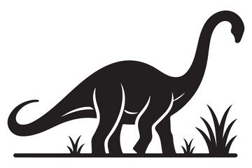 Long neck dinosaur silhouette vector illustration with nature scenery