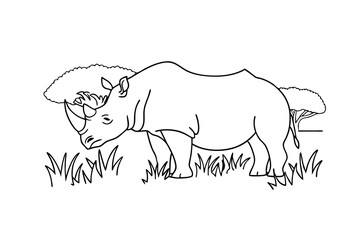 Rhino Outline Vector Image Of African Wildlife With Trees And Grass
