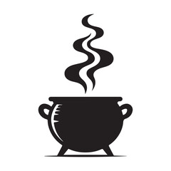 Steaming Cauldron Silhouette Witchcraft Halloween Potion Magic Illustration
