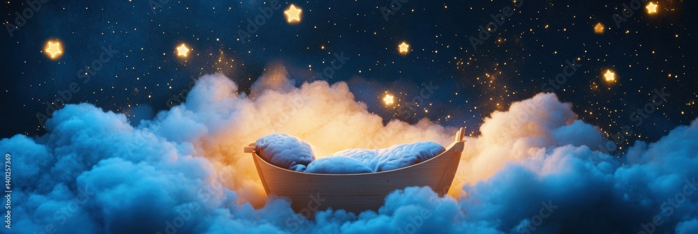 Aufkleber dreamy cradle floating in clouds surrounded by twinkling stars offers a serene bedtime atmosphere fo