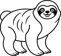 Outline Drawing of a Happy Cartoon Sloth on a White Background

