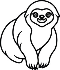 Outline Drawing of a Happy Cartoon Sloth on a White Background

