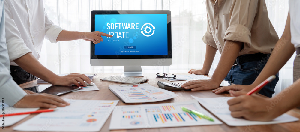 Aufkleber Software update on computer for brisk version of device software upgrade