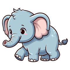 Obraz premium Charming cartoon illustration of a cute baby elephant with big, adorable eyes, large ears, and a playful expression, taking a step. Represents adorable animals, wildlife, and children's themes.