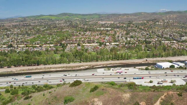 Aerial drone shot view of Yorba Linda Orange County California suburb homes 05