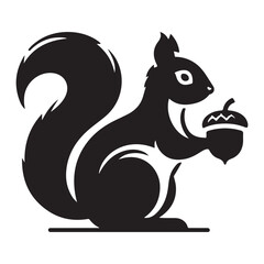 Cute Squirrel Holding Acorn Silhouette Vector Illustration Wildlife Theme