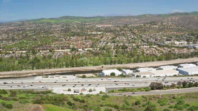Aerial drone shot view of Yorba Linda Orange County California suburb homes 06