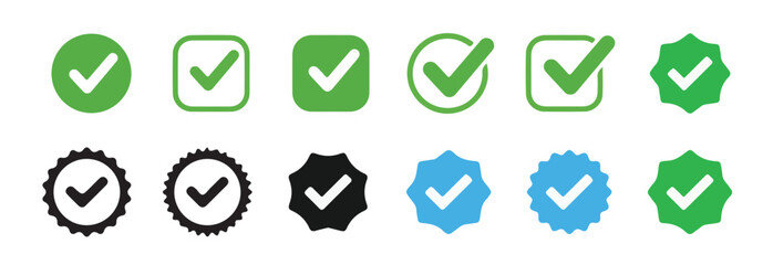 Verified badge profile set. Social media account verification icons .Checkmark sign. Verified symbol. Approval done element collection. illustration eps 10. 