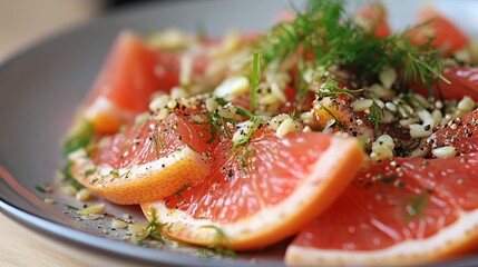 Grapefruit salad recipe with dill and seeds healthy citrus fruit dish food photography delicious and fresh