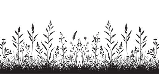 Wild Grass Silhouette Vector Background Illustration for Nature Designs
