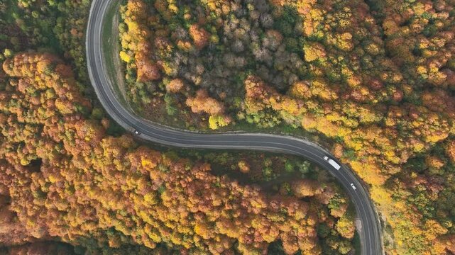 Autumn Season in the İnegol-Domanic Winding Road Drone Video, İnegol Bursa, Turkiye (Turkey)