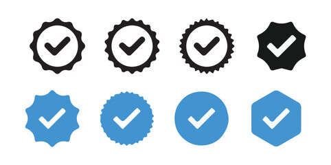 Verified icon set. checkmark sign. verified symbol. approval done element collection.  vector illustration eps 10.