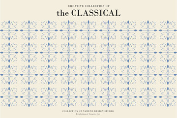 Minimalist Vintage Tile Pattern Soft Blue Botanical Motif