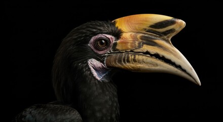 Hornbill Bird Studio Portrait with Oversized Beak