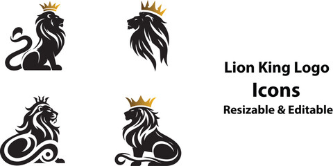 Royal Lion Head Vector Logo. Majestic Lion Face Icon Design